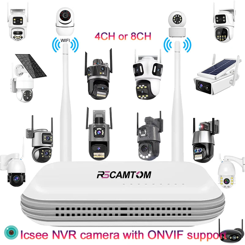 Rscamtom ICsee NVR Wifi System Cctv Camera Security Nvr Kit Night Vision Motion Detection Smart Kit Camera Wifi Cctv Nvr