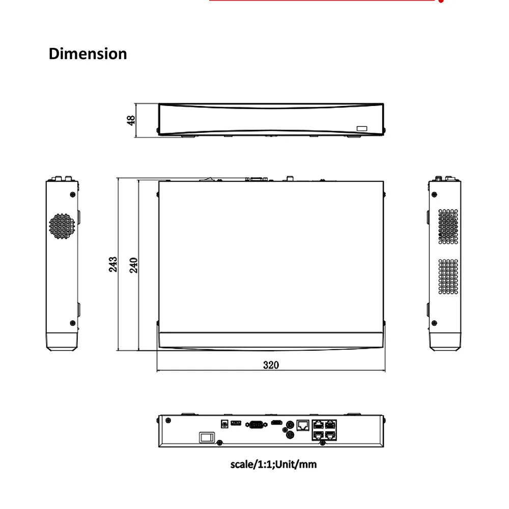 Hikvision NVR 4-ch PoE 1U AcuSense 4K NVR DS-7604NXI-K1/4P 4-ch Camera inputs Network Video Recorder Support Third-party Camera