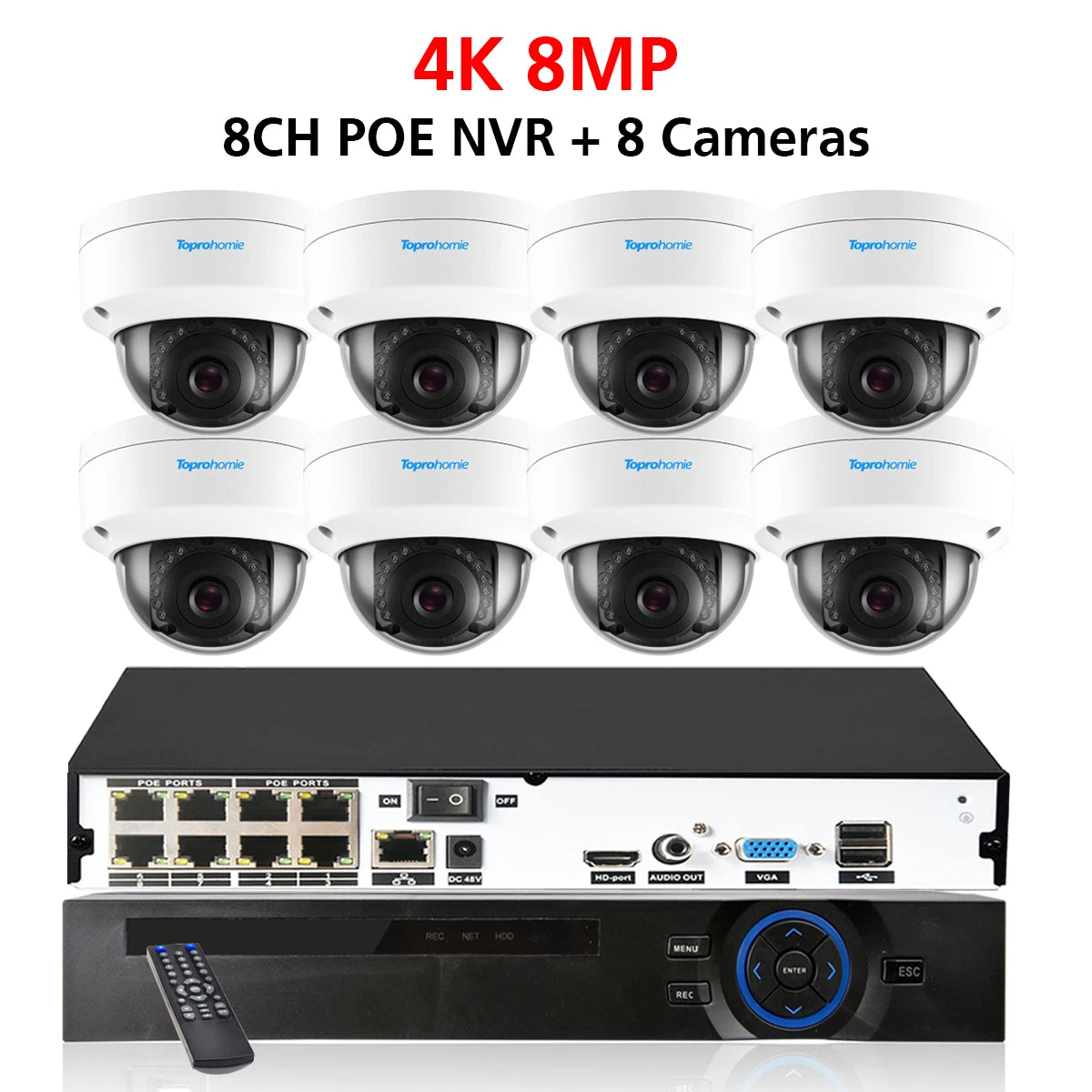 8CH 4K NVR Kit H.265 CCTV Security Camera System with 8MP Audio 5MP Vandal-Proof Dome POE IP Cameras Video Surveillance Set