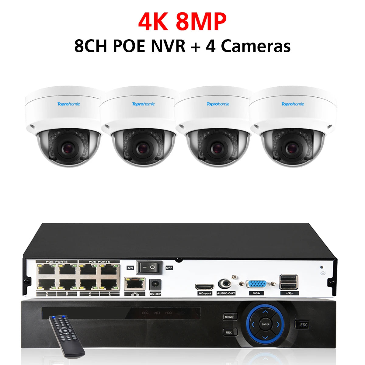 8CH 4K NVR Kit H.265 CCTV Security Camera System with 8MP Audio 5MP Vandal-Proof Dome POE IP Cameras Video Surveillance Set