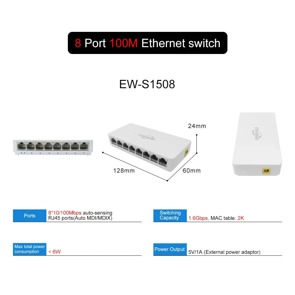 Ethernet Switch 5/8 Ports Gigabit Network Switch 10/100/1000Mbps Fast Auto-sensing RJ45 Desktop Ethernet Switch Auto MDI/MDIX