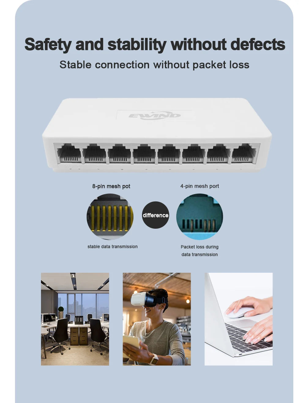 Ethernet Switch 5/8 Ports Gigabit Network Switch 10/100/1000Mbps Fast Auto-sensing RJ45 Desktop Ethernet Switch Auto MDI/MDIX