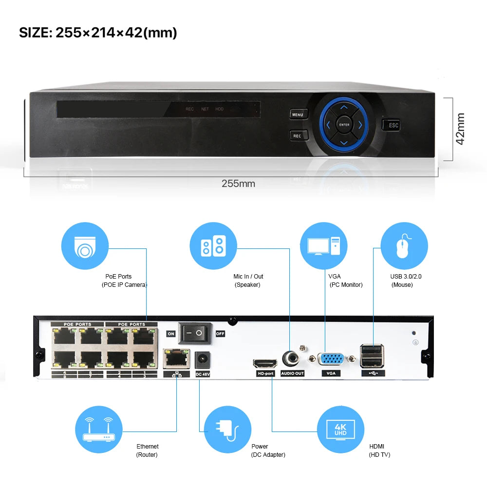 8CH 4K NVR Kit H.265 CCTV Security Camera System with 8MP Audio 5MP Vandal-Proof Dome POE IP Cameras Video Surveillance Set
