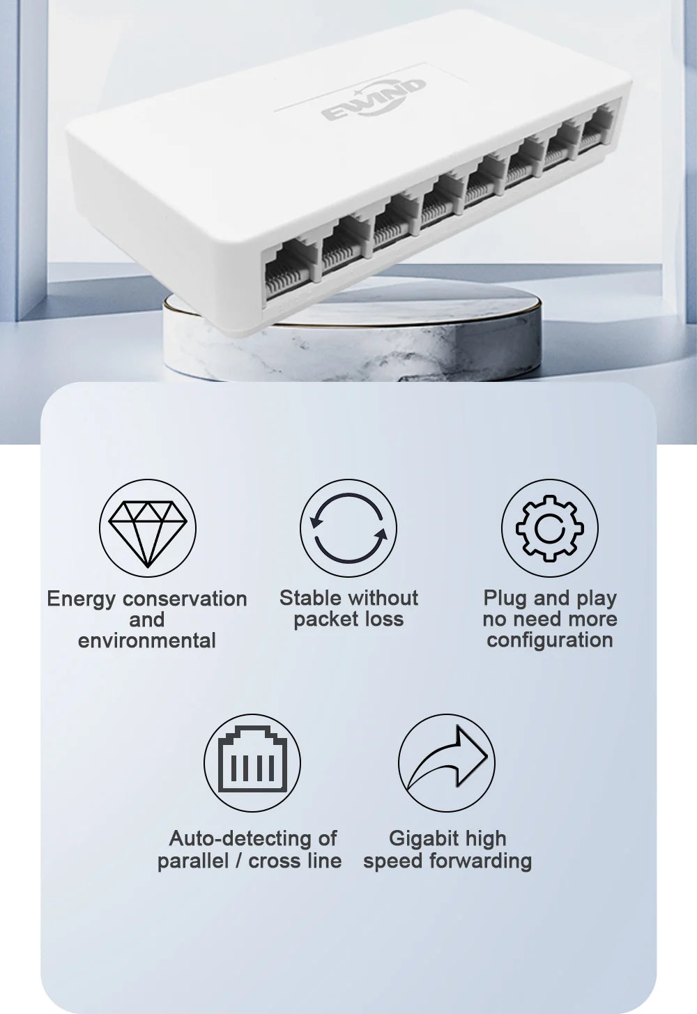 Ethernet Switch 5/8 Ports Gigabit Network Switch 10/100/1000Mbps Fast Auto-sensing RJ45 Desktop Ethernet Switch Auto MDI/MDIX