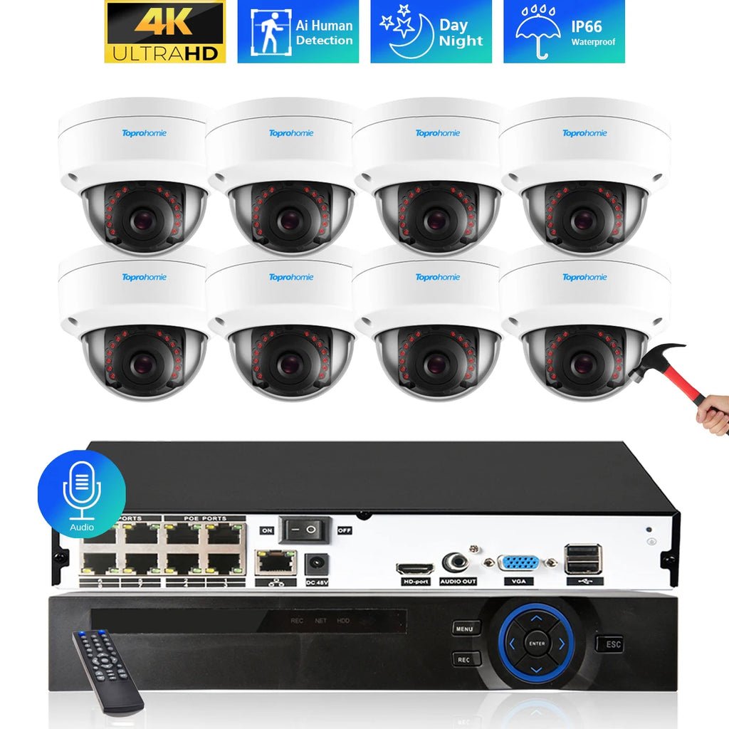 8CH 4K NVR Kit H.265 CCTV Security Camera System with 8MP Audio 5MP Vandal-Proof Dome POE IP Cameras Video Surveillance Set
