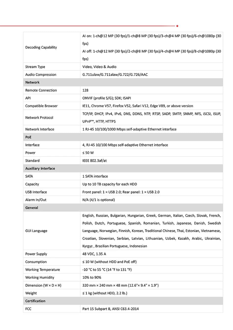 Hikvision NVR 4-ch PoE 1U AcuSense 4K NVR DS-7604NXI-K1/4P 4-ch Camera inputs Network Video Recorder Support Third-party Camera