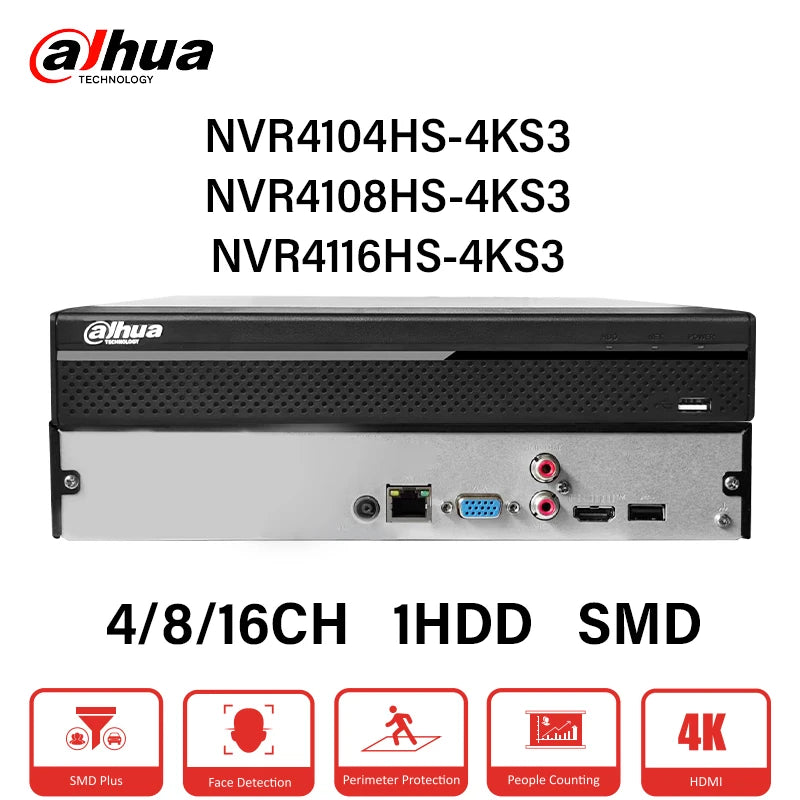 Dahua Original MultiLang 4K NVR 4 8 CH 16CH Video Recorder Home/Store CCTV System NVR4104HS-4KS3 NVR4108HS-4KS3 NVR4116HS-4KS3
