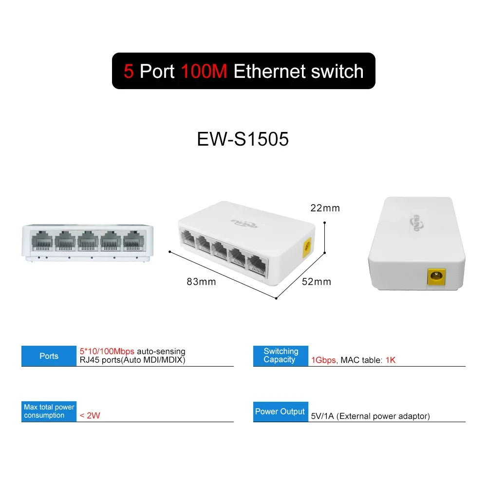 Ethernet Switch 5/8 Ports Gigabit Network Switch 10/100/1000Mbps Fast Auto-sensing RJ45 Desktop Ethernet Switch Auto MDI/MDIX