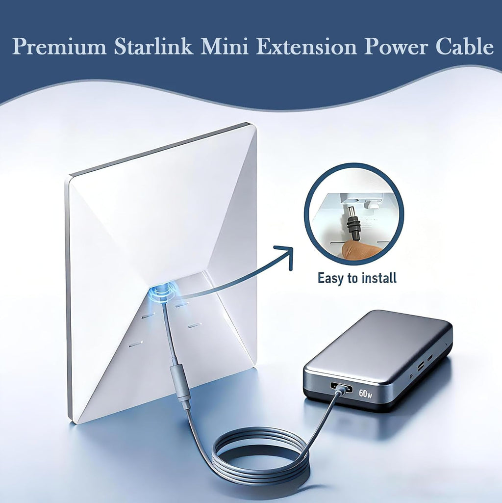 Starlink Mini DC5521 Extension Cable 7-inch