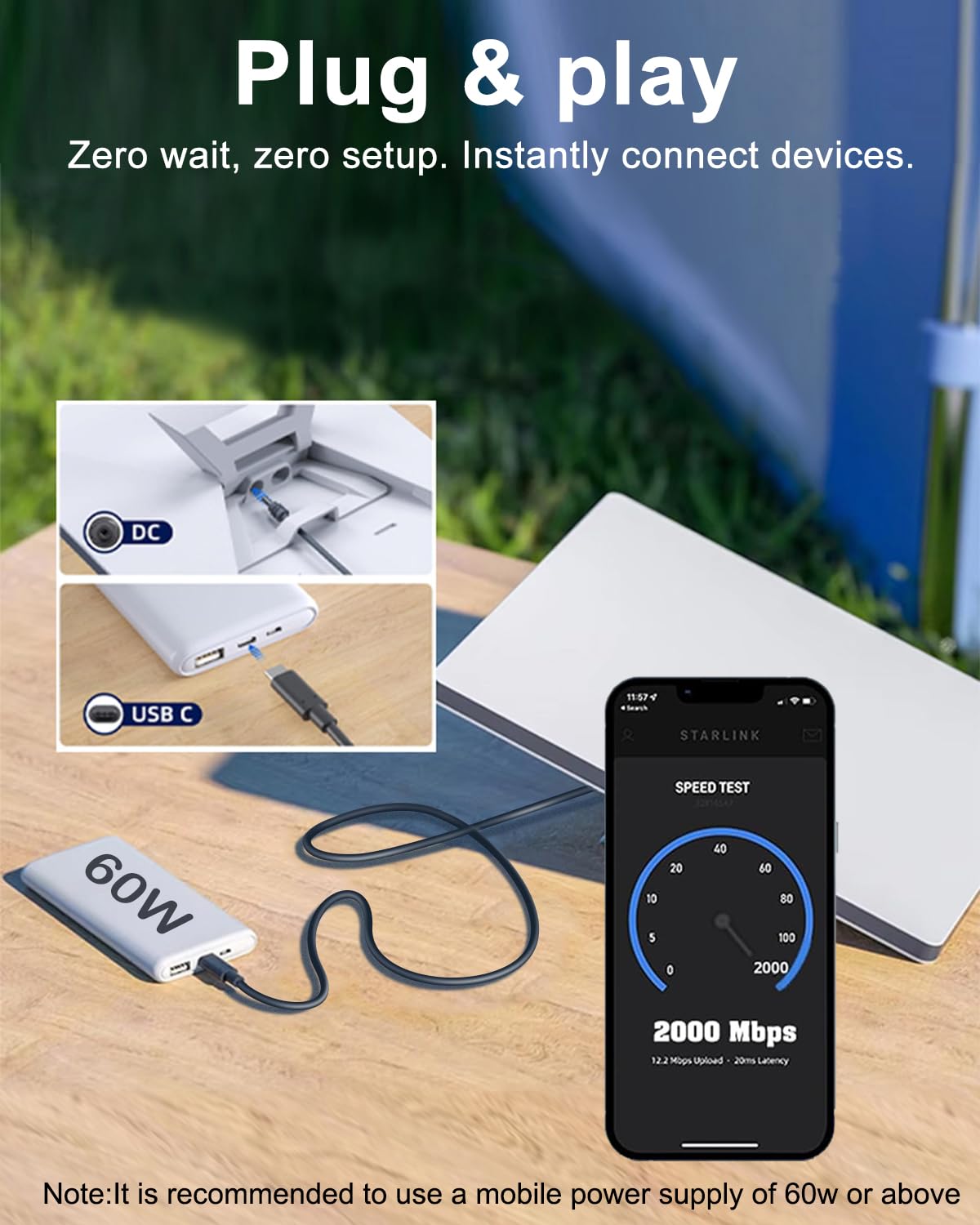 Starlink Mini Power Cable 10FT USB-C to DC5521