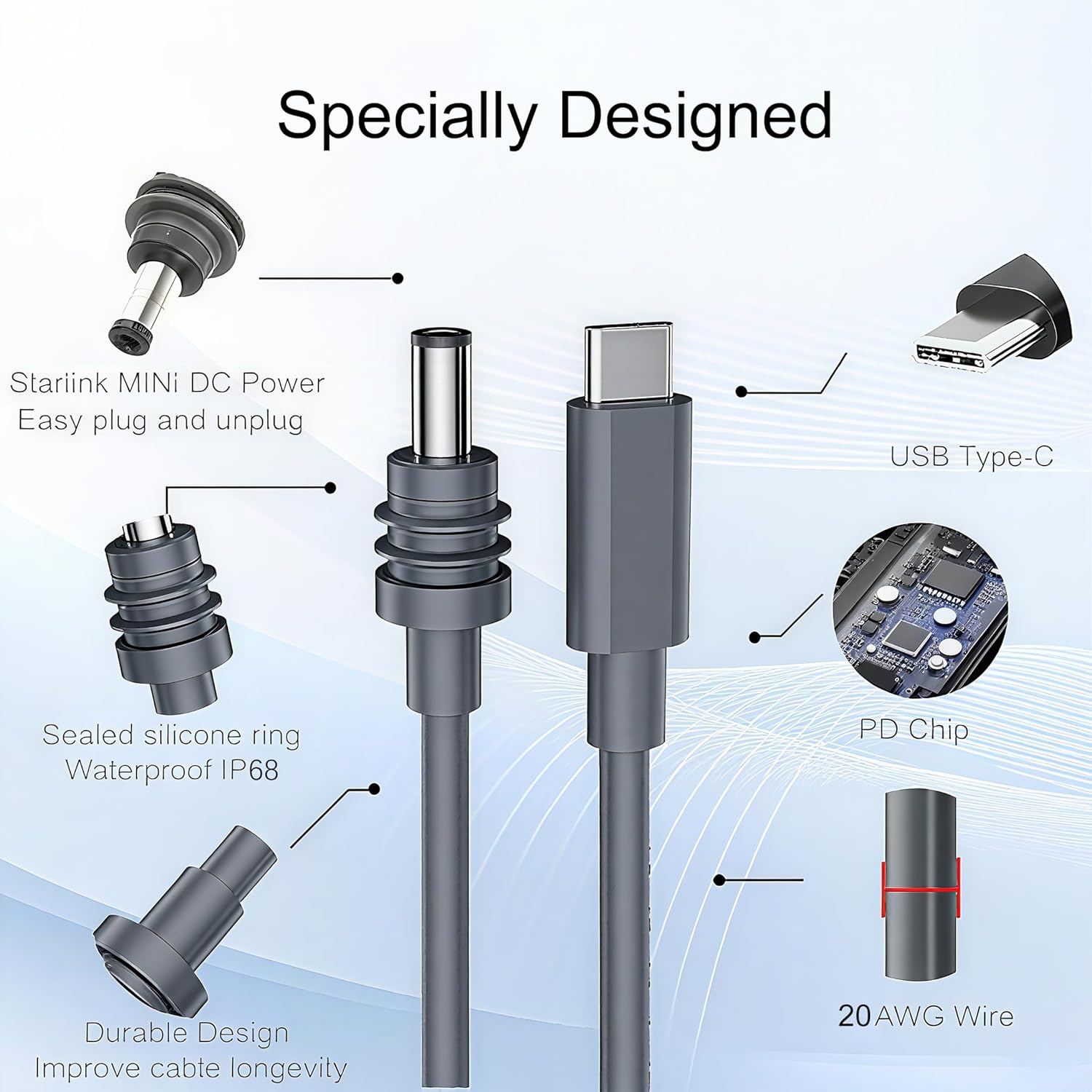 Starlink Mini Power Cable 10FT USB-C to DC5521