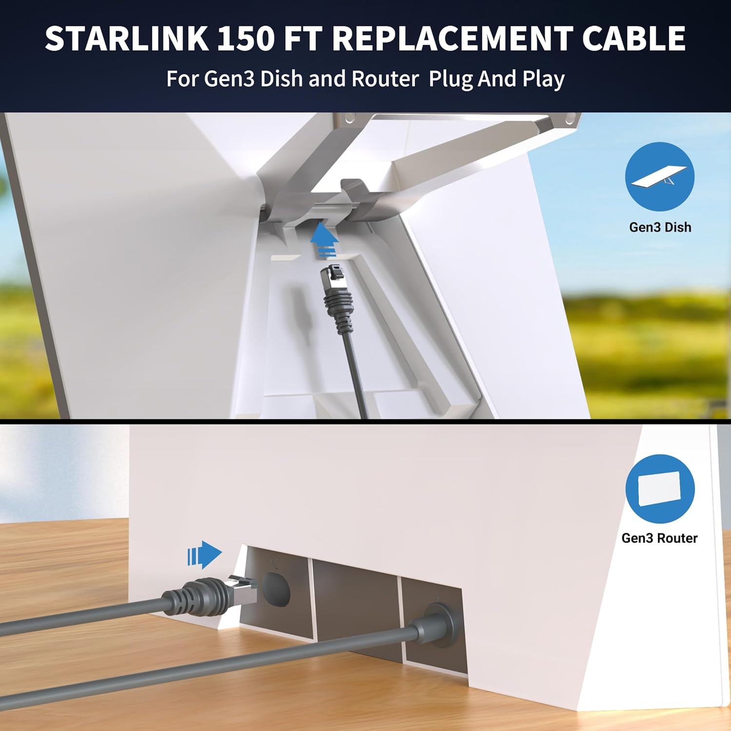 Starlink Gen 3 Cable 24AWG Waterproof 150FT