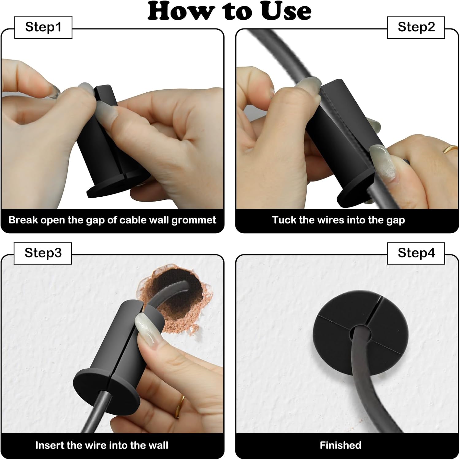 4 Pcs Wall Cable Pass Through Grommets