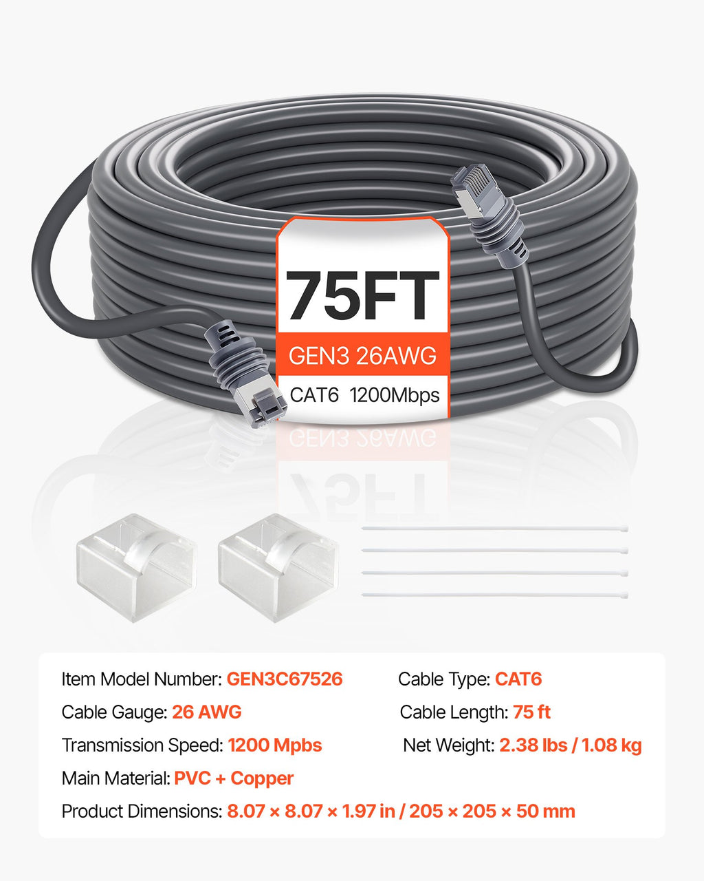 Starlink Gen 3 Cable 26AWG 22.86m Copper Core